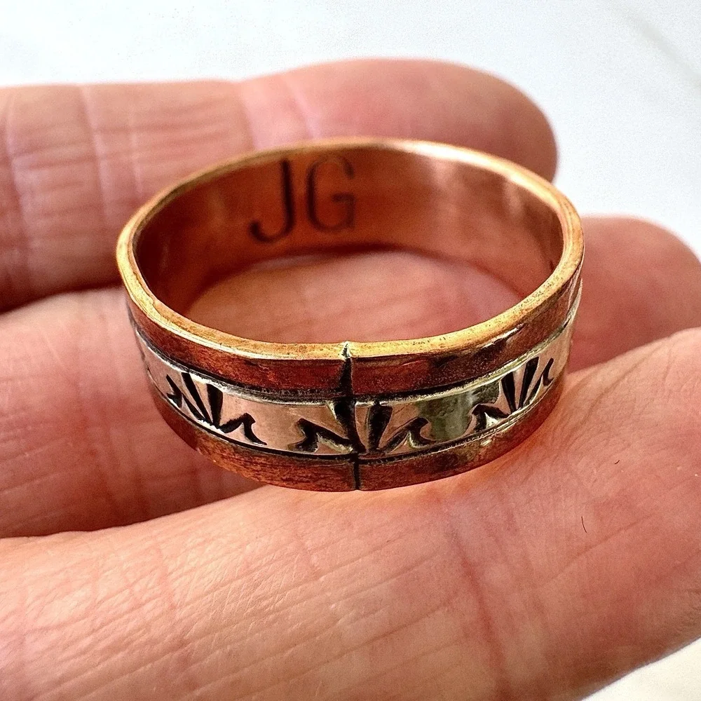Mens Navajo Sterling Copper Wedding Band Sz 13.5 Ring Signed JG Native American